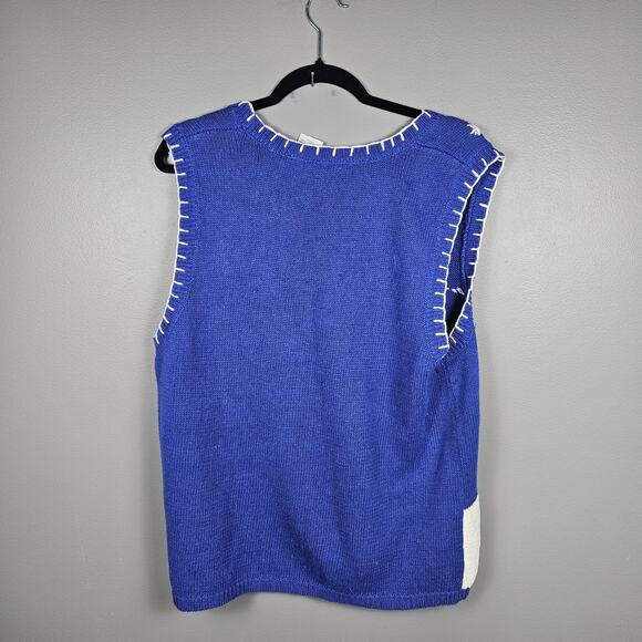 Vintage Snowman Holiday Sweater Vest Bold Blue Knit Whimsical Embroidered Winter - Picture 2 of 6